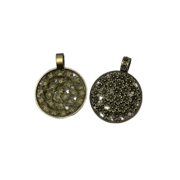 6 Flower Floral Pendants Charms Medallion Jewelry Making Supplies - Picture 2 of 3